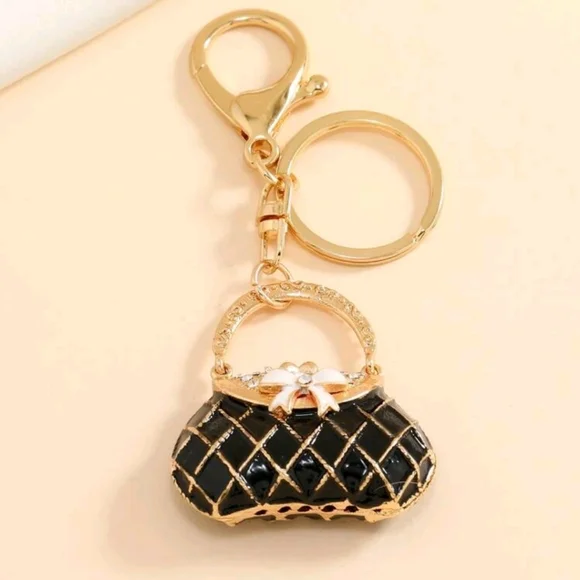Elegant Black and Gold Women's Bag Keychain - Picture 3 of 3